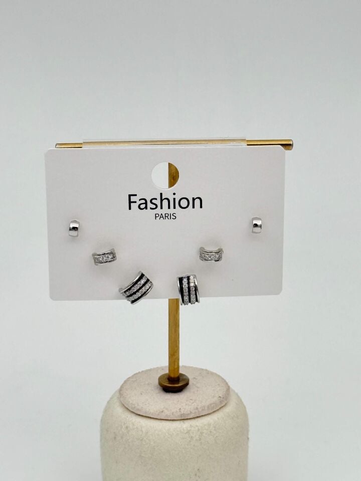 Zirkon Taşlı Gümüş İğne 6'lı Figür Küpe // ITHAL-3729