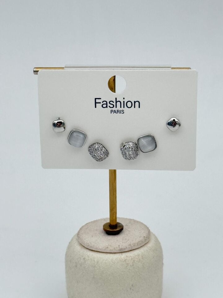 Zirkon Taşlı Gümüş İğne 6'lı Figür Küpe // ITHAL-3731