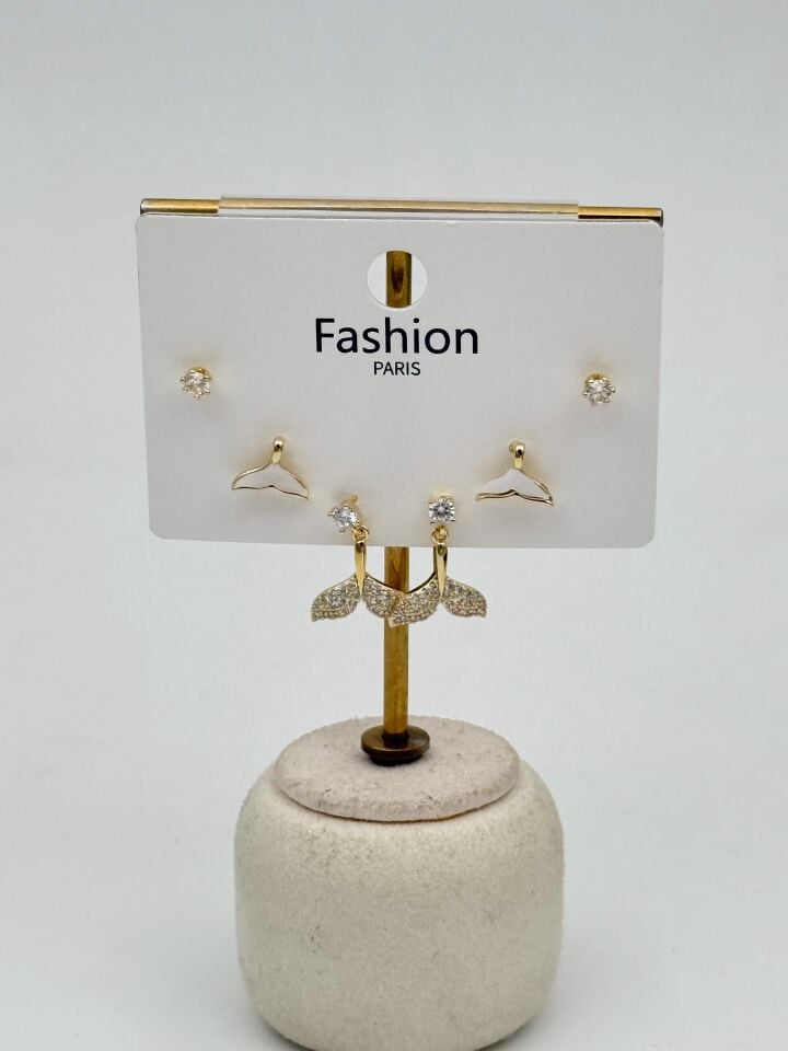 Zirkon Taşlı Gümüş İğne 6'lı Figür Küpe // ITHAL-3734