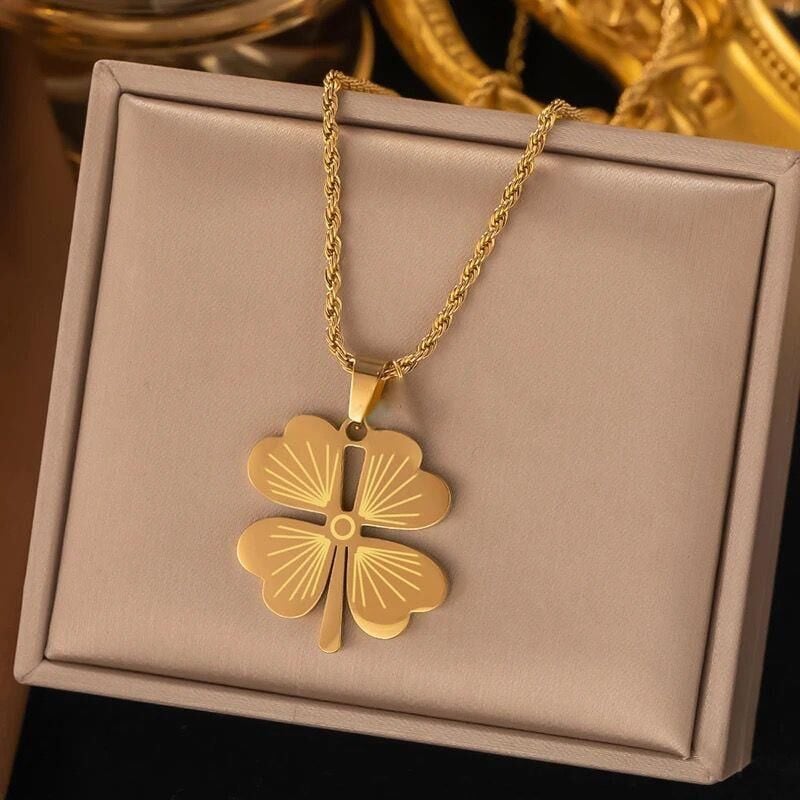 Steel Clover Necklace Large Size 60 cm