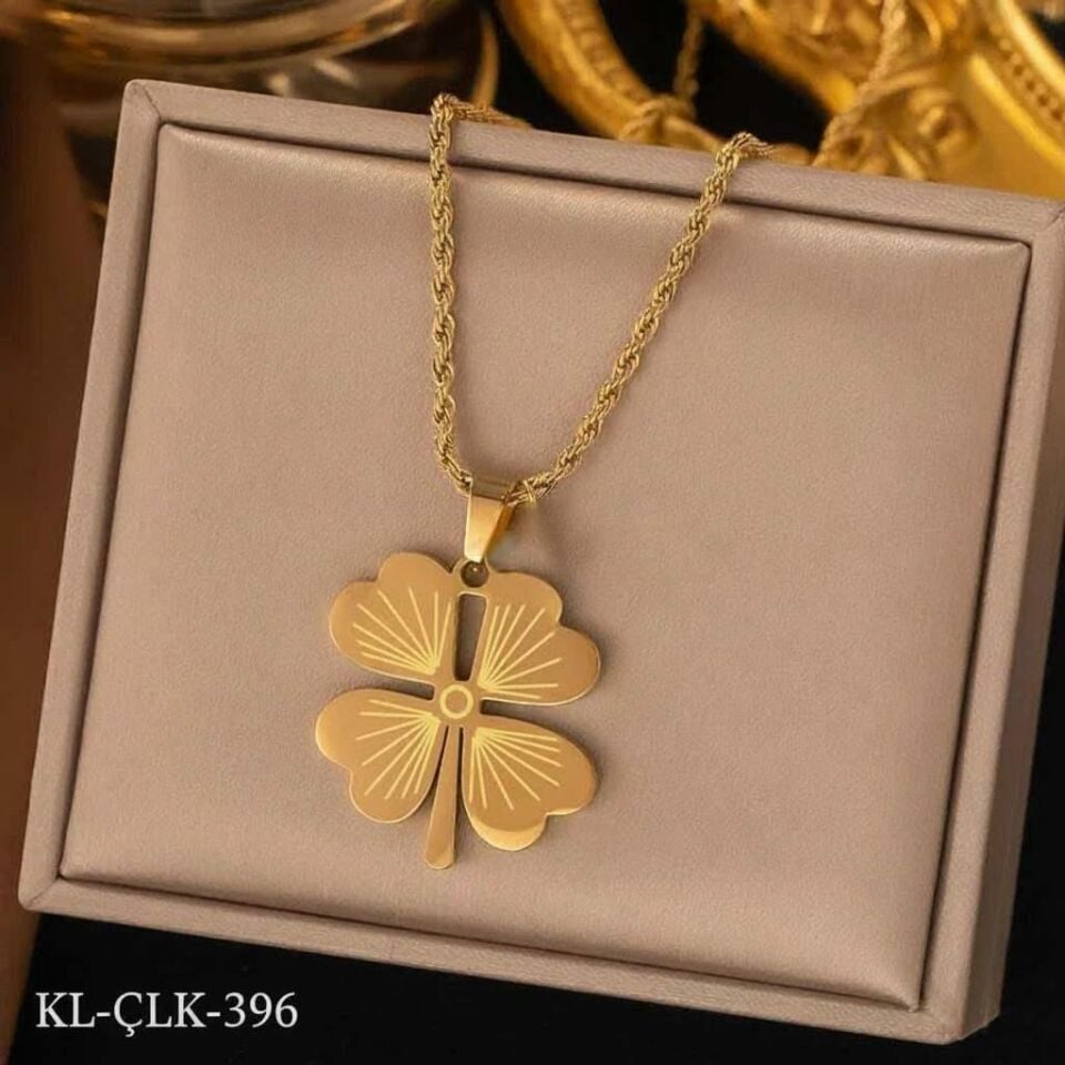 Steel Clover Necklace Large Size 60 cm