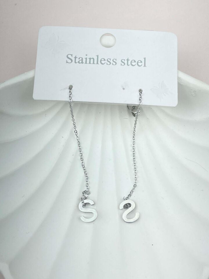 Çelik Silver Renk Harf Küpe (S) // KÜPE-2253