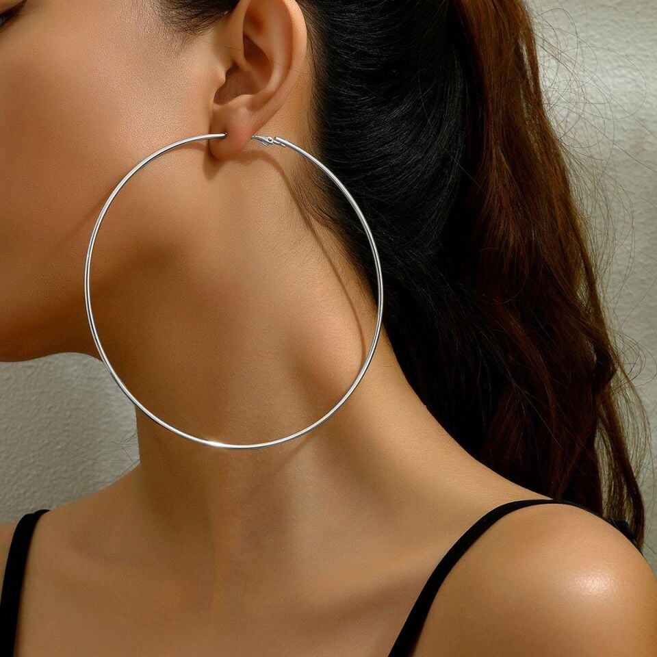 Steel Silver Hoop Earrings 5cm // EARRINGS-2918