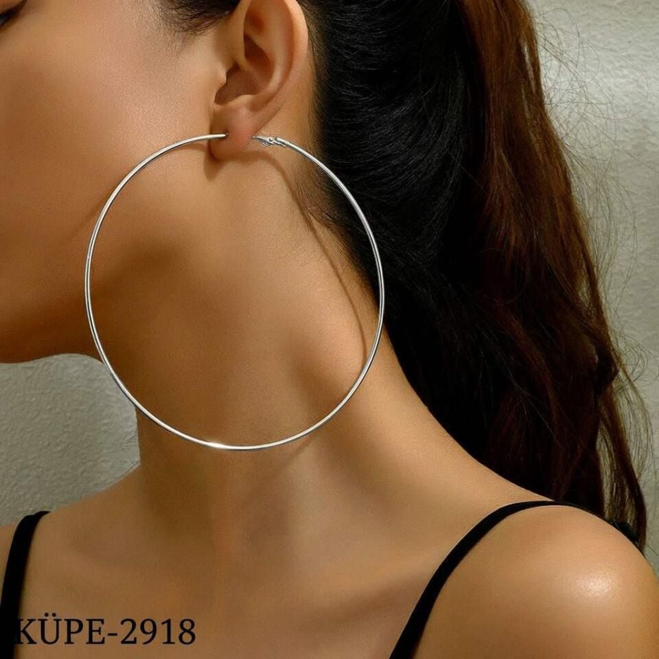 Çelik Silver Halka Küpe 9cm // KÜPE-2918