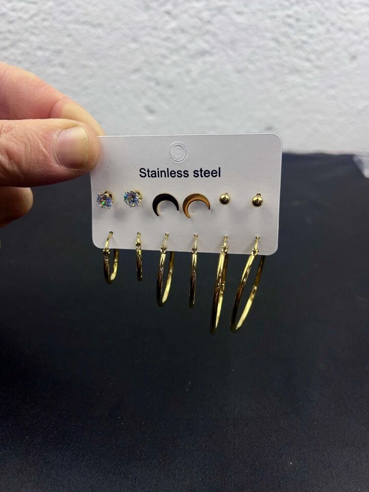 6-teilige Ohrringe aus Stahl // OHRRINGE-2920