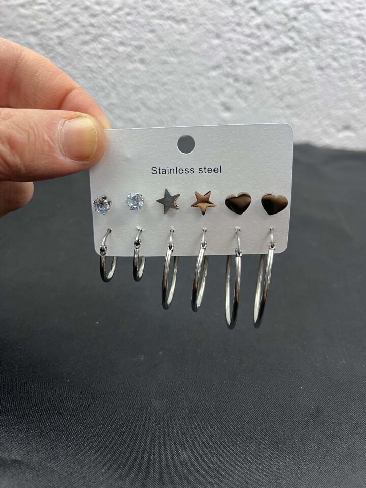 6-teilige Ohrringe aus Stahl // OHRRINGE-2929