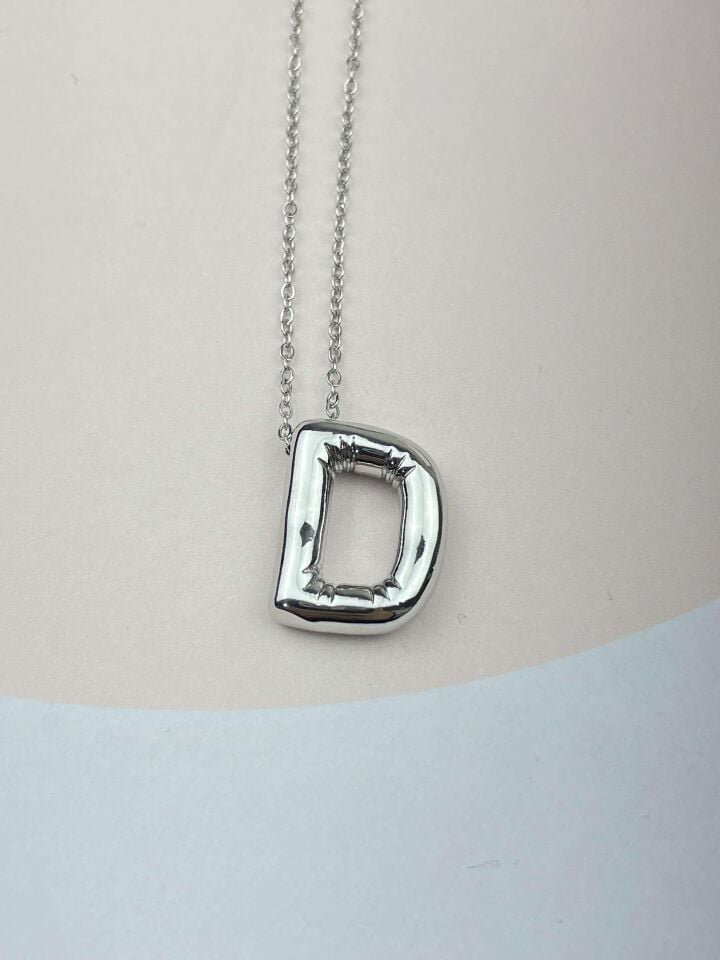 Steel Balloon Letter Necklace 45cm (D) // NECKLACE-2991