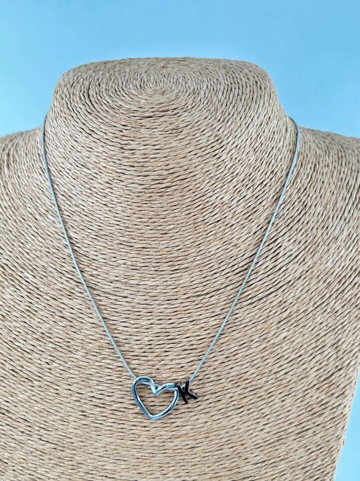 Çelik Silver Harf Kolye 45cm (K) // KOLYE-4540