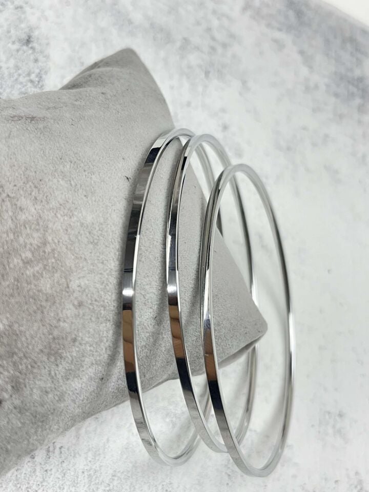 Çelik İnce Ajda Bilezik Silver Renk 6.5 Boy (3'lü satılmaktadır)