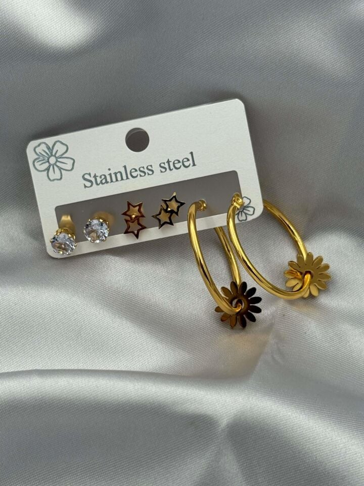 Çelik Set Küpe // KÜPE-3520