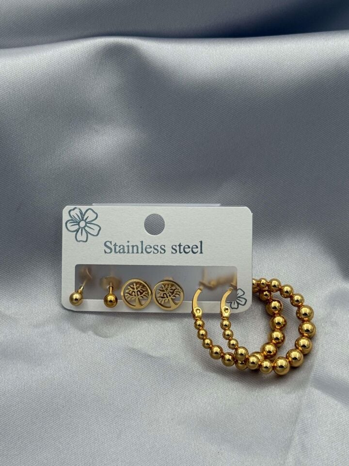 Çelik Set Küpe // KÜPE-3548