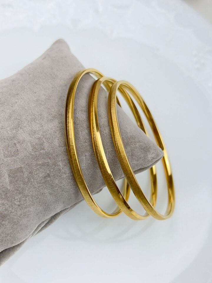 Steel Thick Patterned Ajda Bracelet 6.8 Size (Sold in 3 pieces)