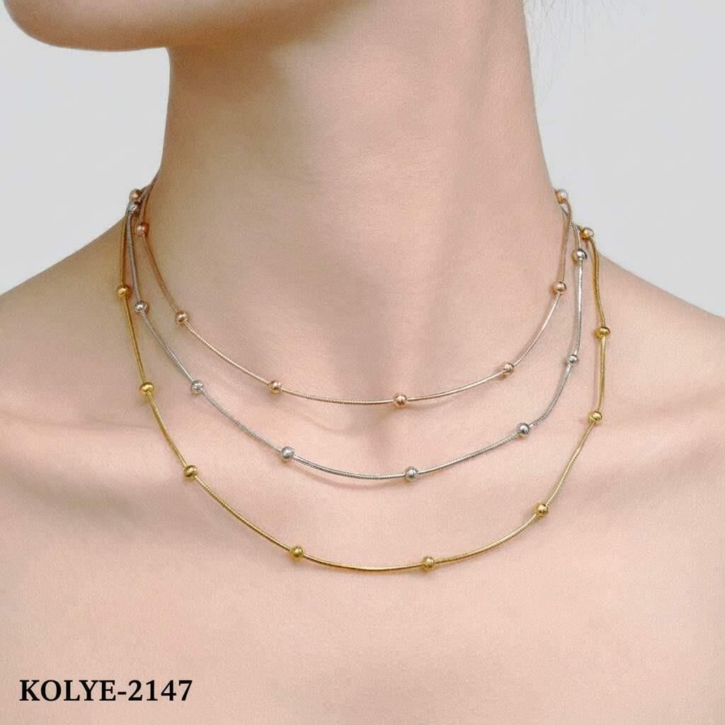 Çelik 3 Renk 3'lü Dorika Kolye // KOLYE-2147