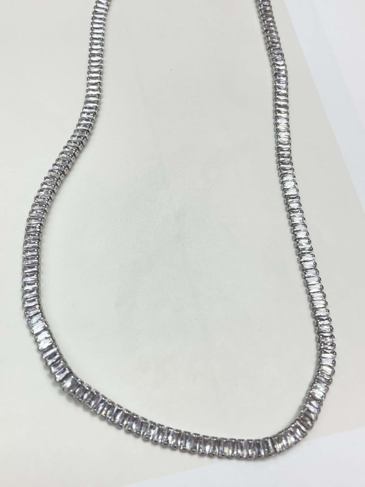 Çelik Silver İnce Baget Taşlı Su Yolu Kolye // KOLYE-2169