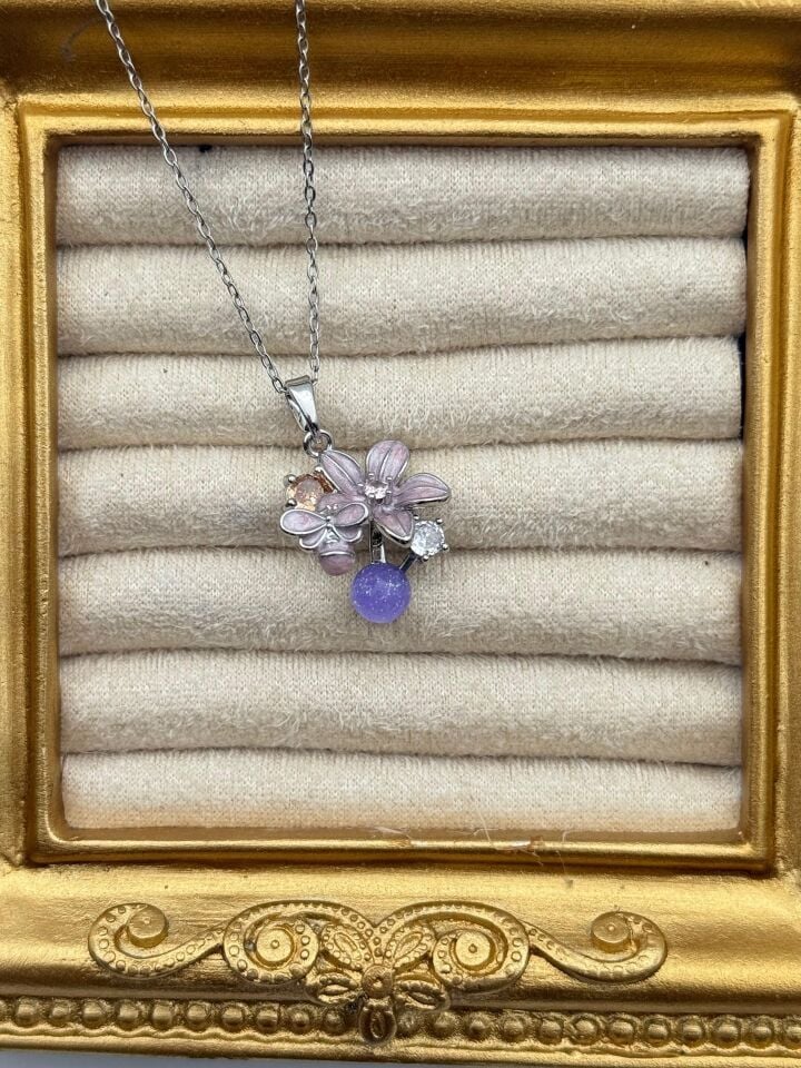 Stahlblumenkette 45cm // NECKLACE-5757