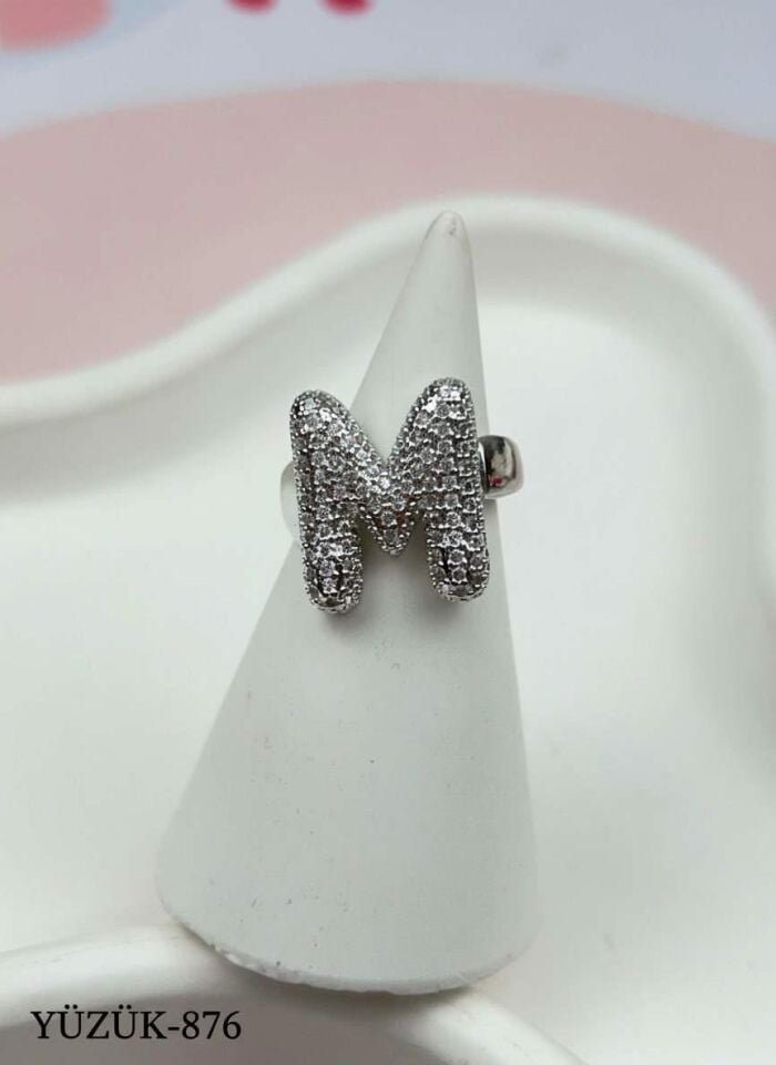 Steel Stone Balloon Letter Ring (Adjustable) // RING-876