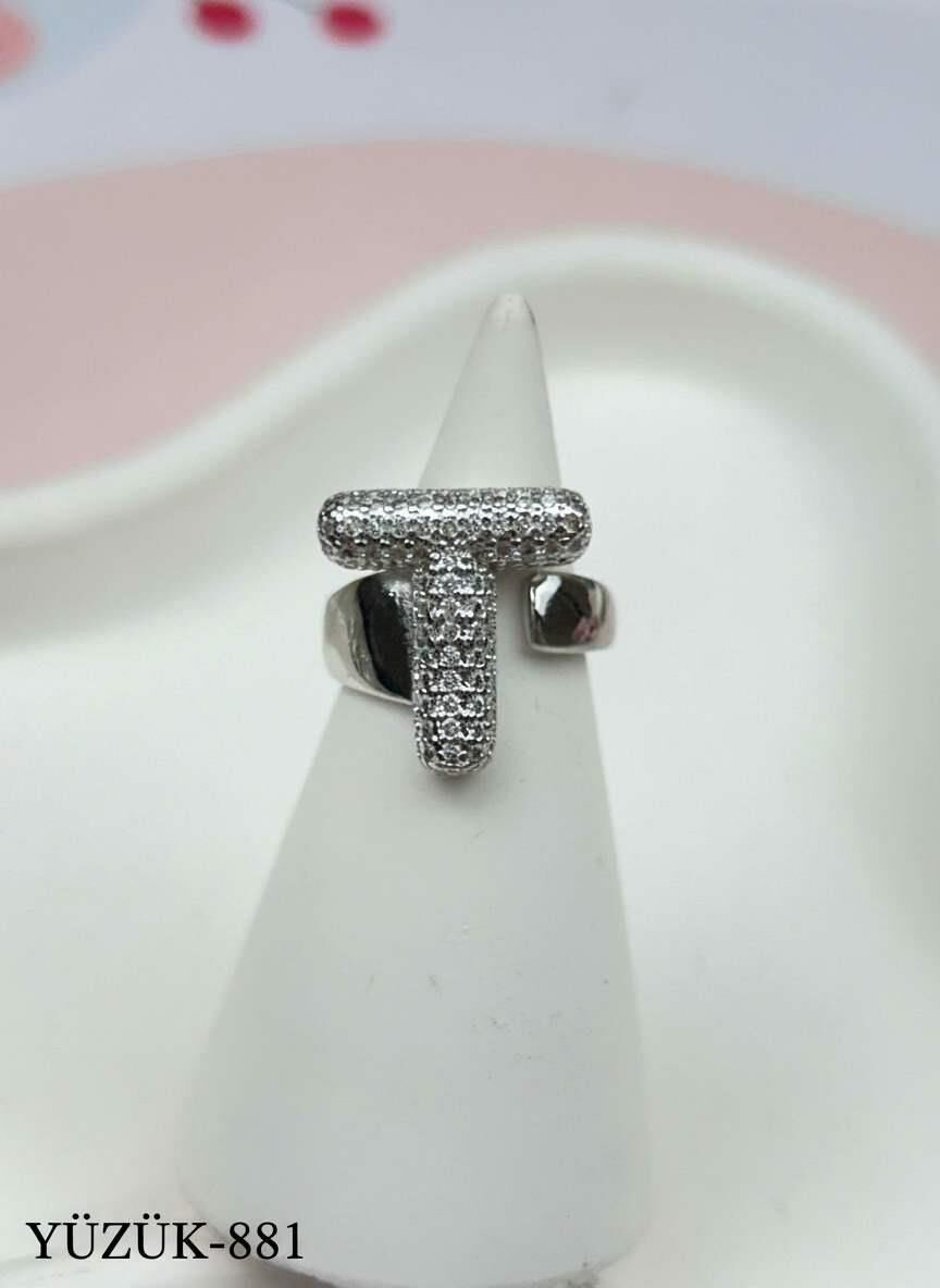 Çelik Taşlı Balon Harf Yüzük (Ayarlanabilir) // YÜZÜK-881