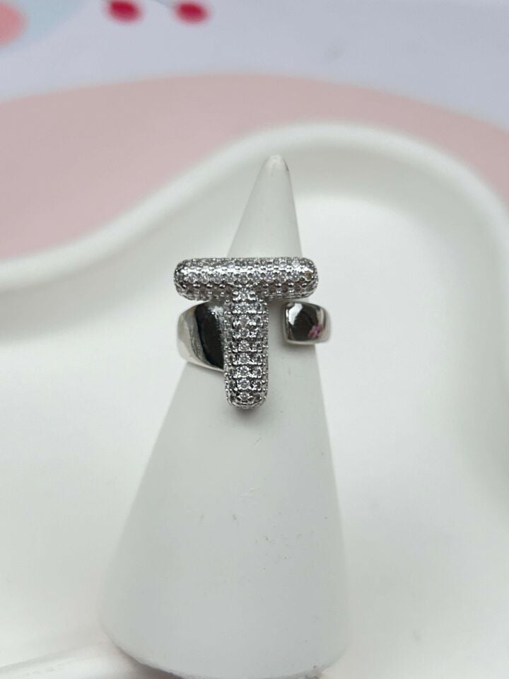 Steel Stone Balloon Letter Ring (Adjustable) // RING-881