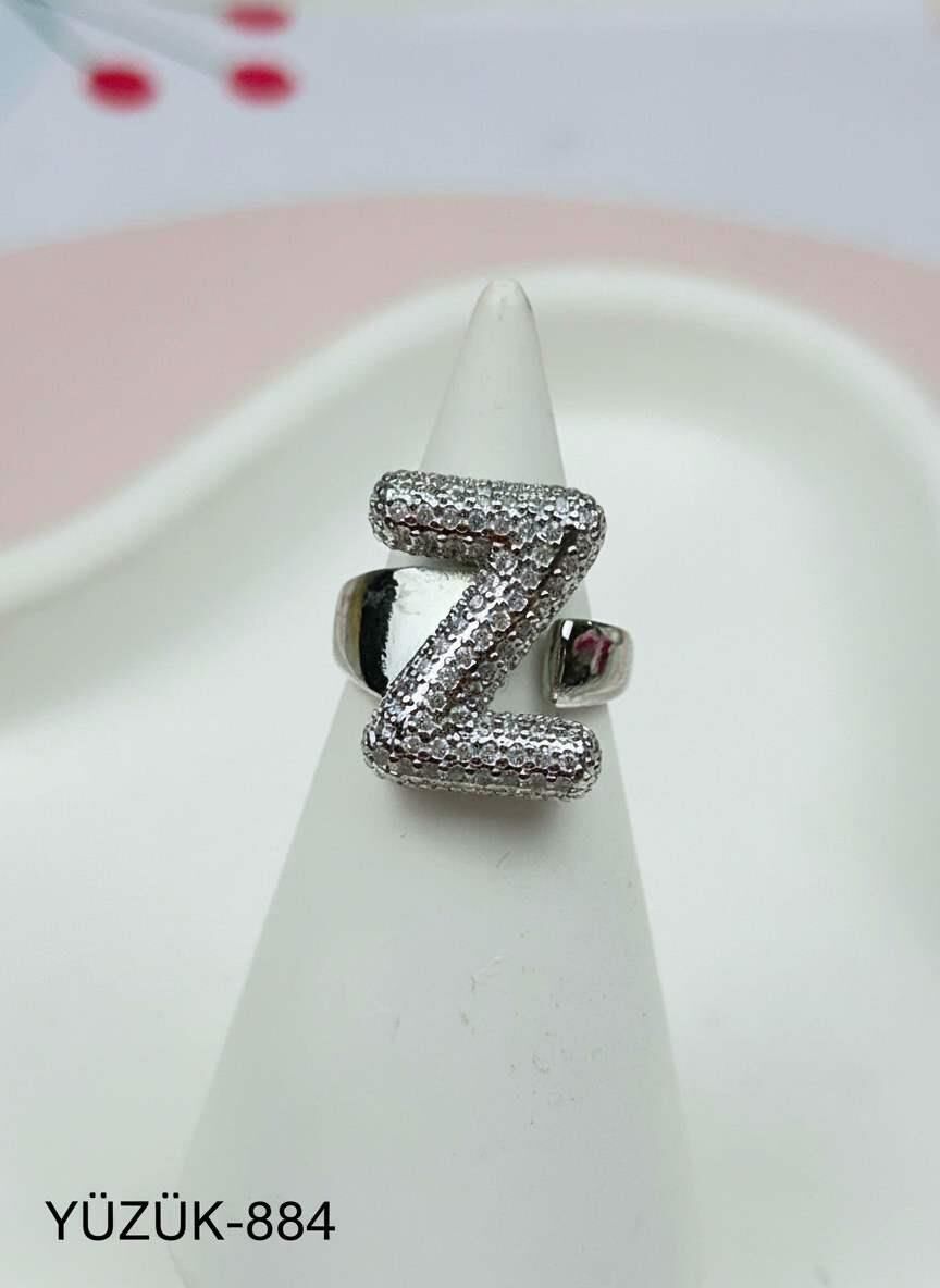 Çelik Taşlı Balon Harf Yüzük (Ayarlanabilir) // YÜZÜK-884