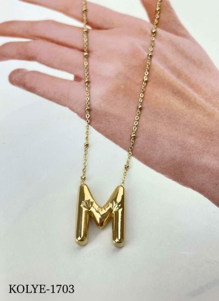 Steel Balloon Letter Necklace (M) 45cm Gold Color // NECKLACE-1703