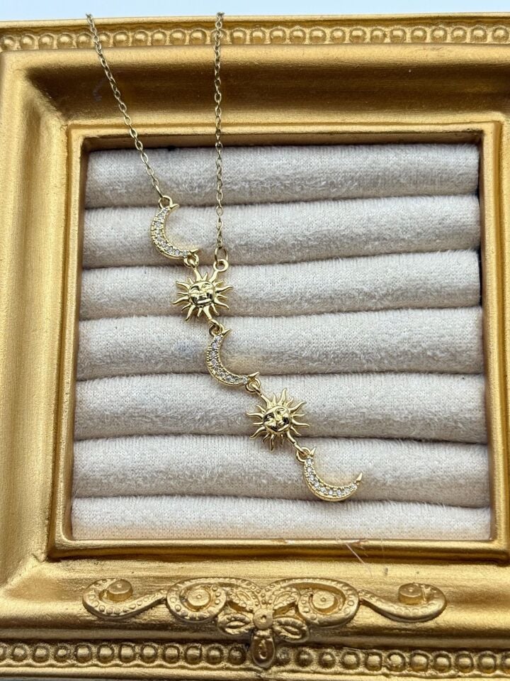 Güneş ve Ay Detaylı Çelik Y Kolye // KOLYE-5773
