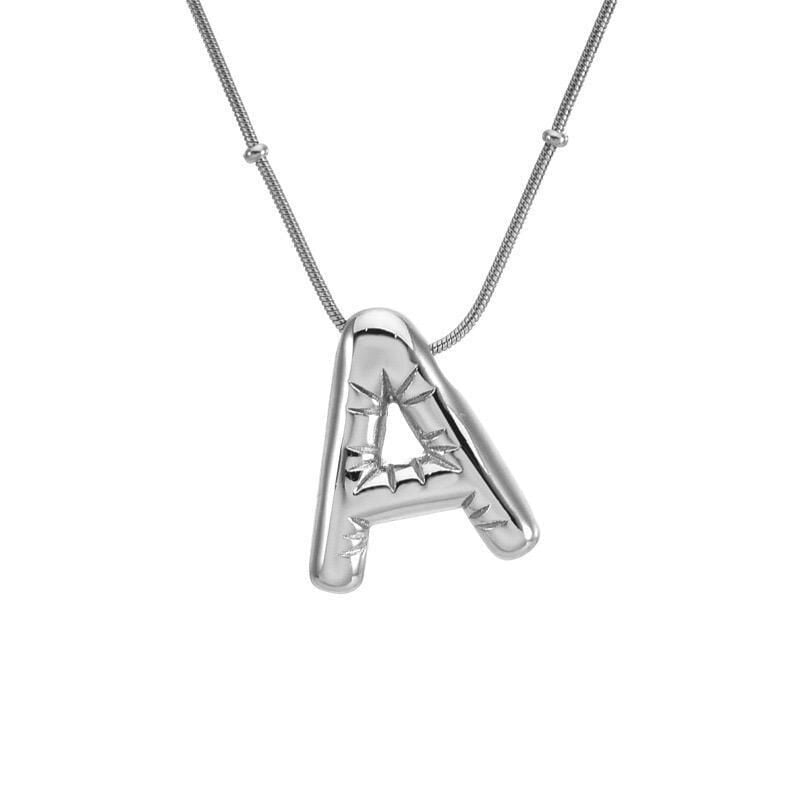 Steel Balloon Letter Necklace (A) 45cm Silver Color // NECKLACE-1709