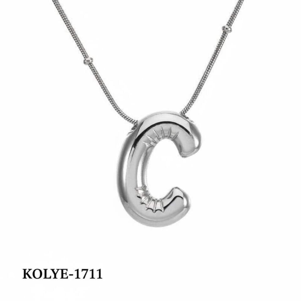 Çelik Balon Harf Kolye (C) 45cm Silver Renk // KOLYE-1711