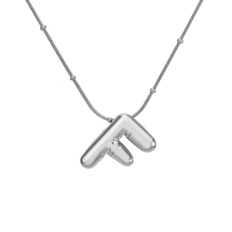 Stahlballon-Buchstabenkette (F) 45 cm Silberfarbe // NECKLACE-1714