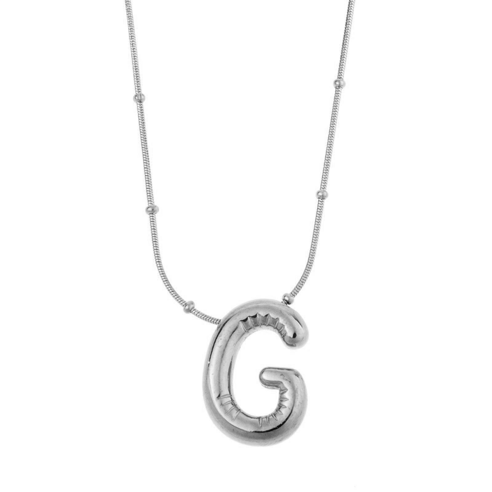 Steel Balloon Letter Necklace (G) 45cm Silver Color // NECKLACE-1715