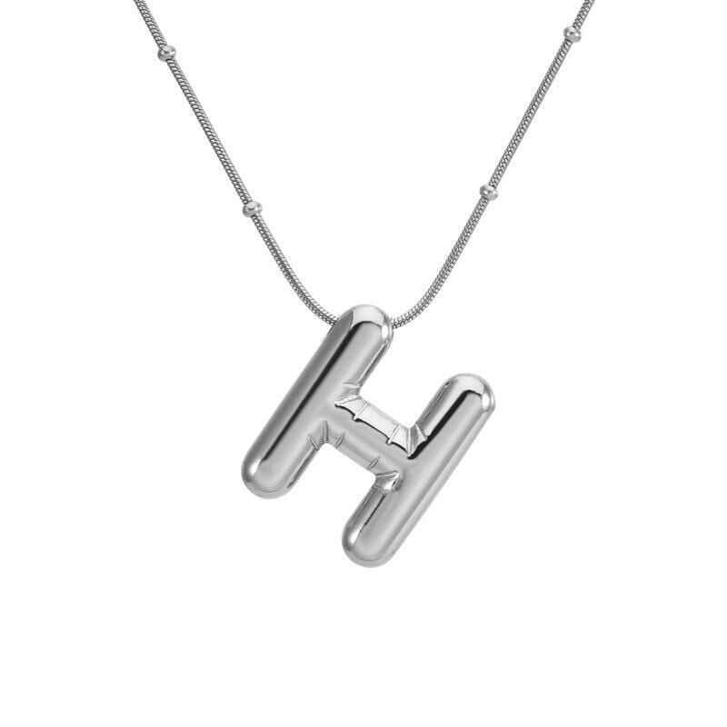 Steel Balloon Letter Necklace (H) 45cm Silver Color // NECKLACE-1716