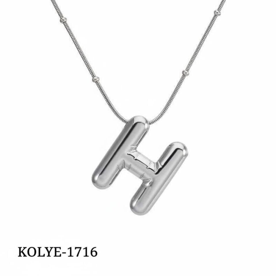 Çelik Balon Harf Kolye (H) 45cm Silver Renk // KOLYE-1716