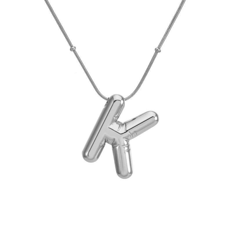Stahlballon-Buchstabenkette (K) 45 cm Silberfarbe // NECKLACE-1717