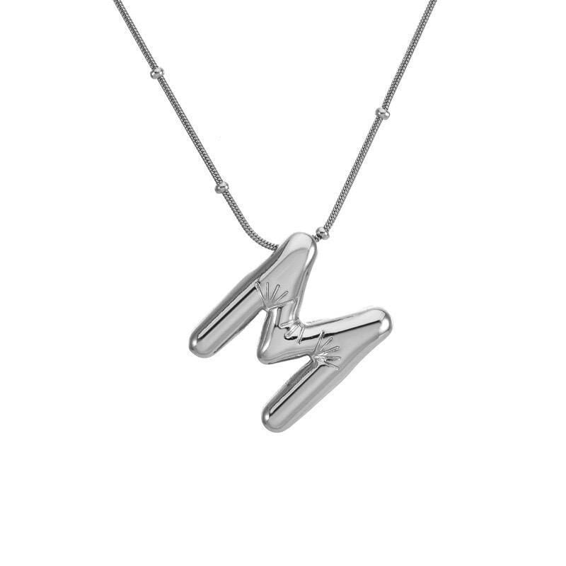Steel Balloon Letter Necklace (M) 45cm Silver Color // NECKLACE-1718
