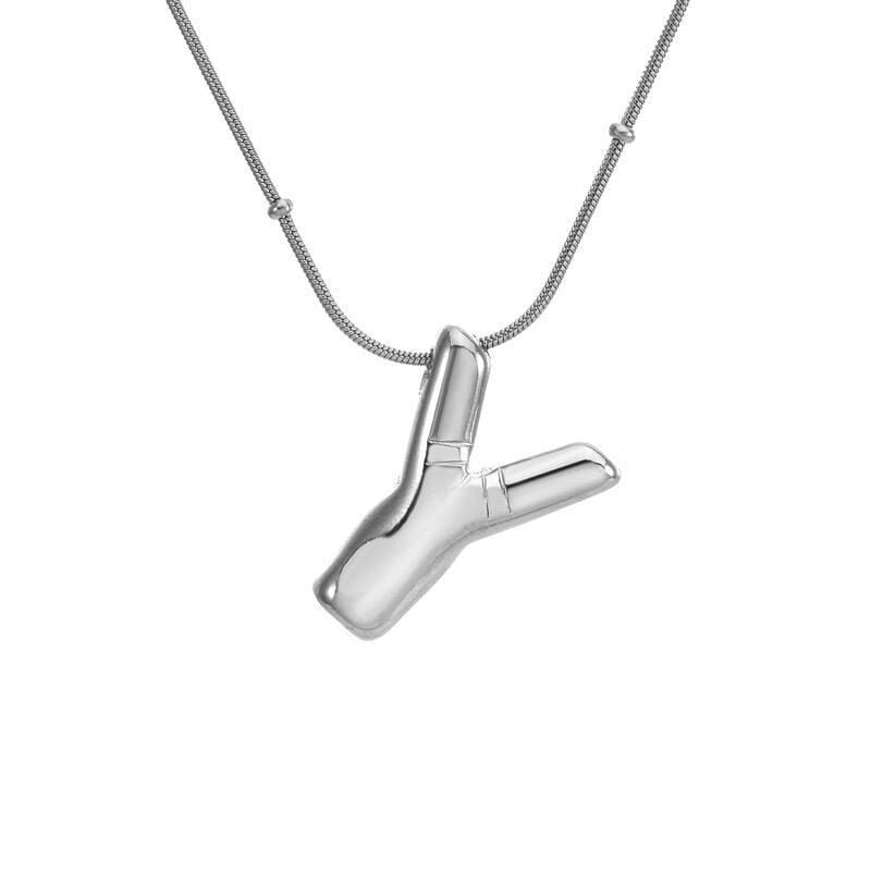 Steel Balloon Letter Necklace (Y) 45cm Silver Color // NECKLACE-1722