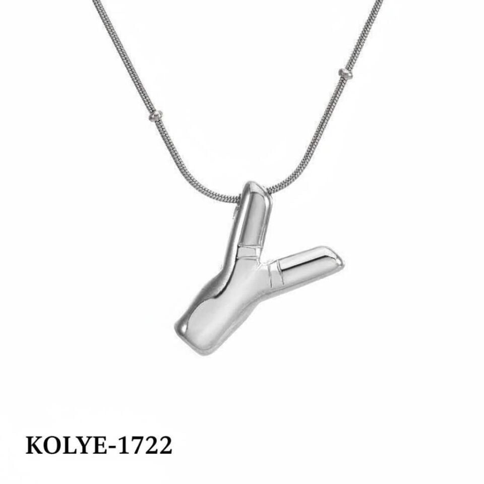 Steel Balloon Letter Necklace (Y) 45cm Silver Color // NECKLACE-1722