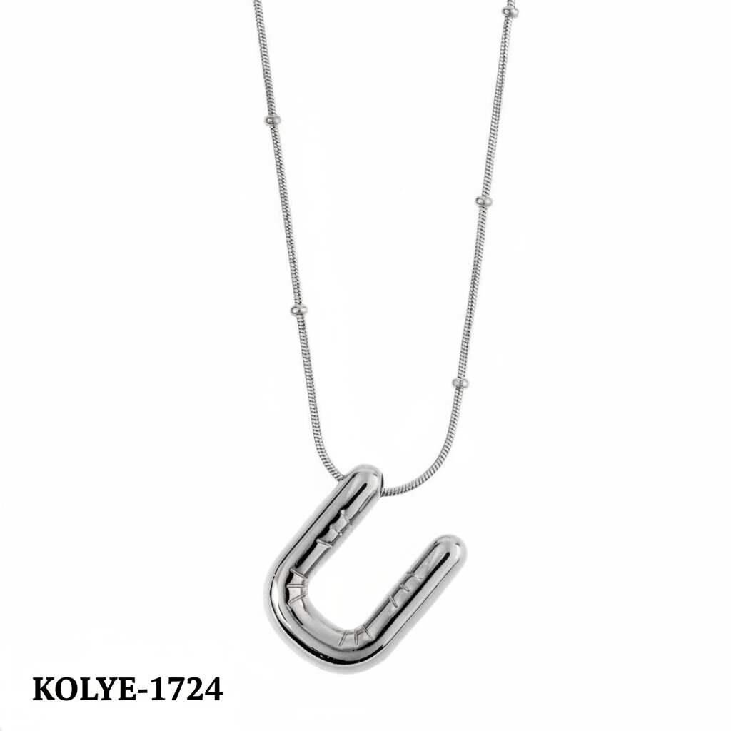 Çelik Balon Harf Kolye Silver (U) 45cm // KOLYE-1724
