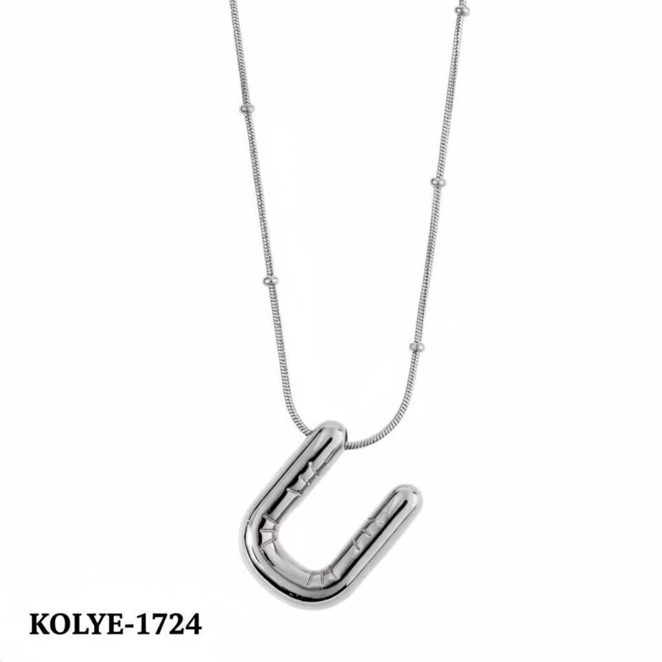 Çelik Balon Harf Kolye Silver (U) 45cm // KOLYE-1724