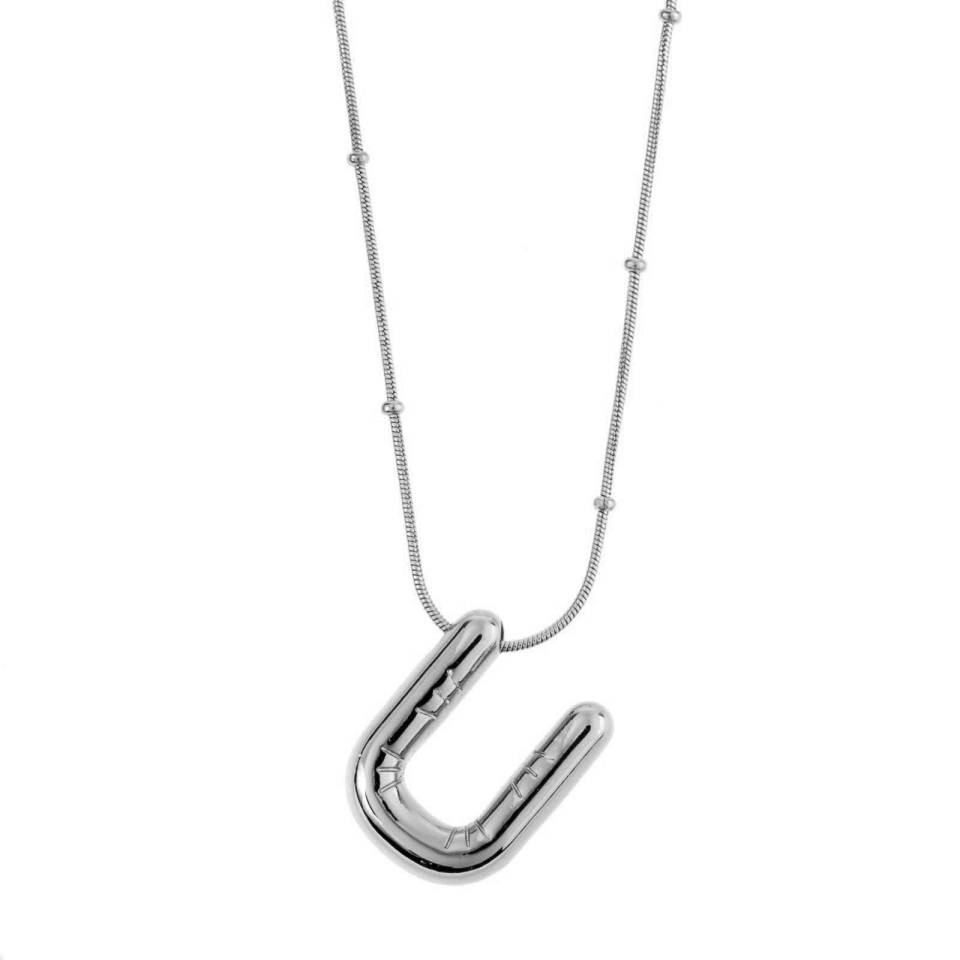 Steel Balloon Letter Necklace Silver (U) 45cm // NECKLACE-1724