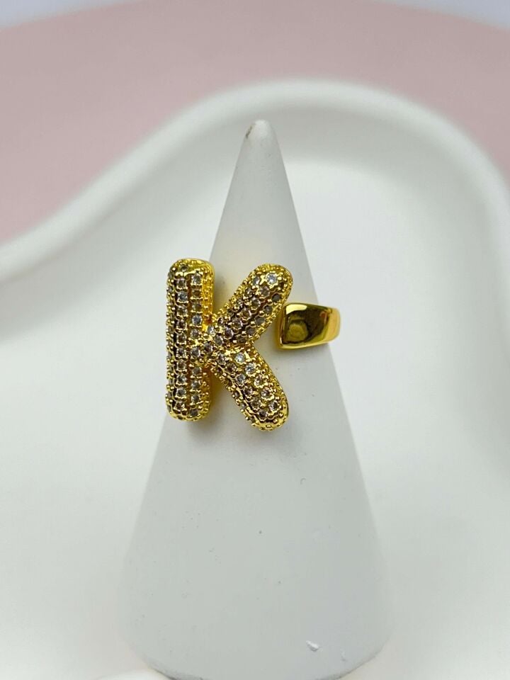 Steel Stone Balloon Letter Ring (Adjustable) // RING-858