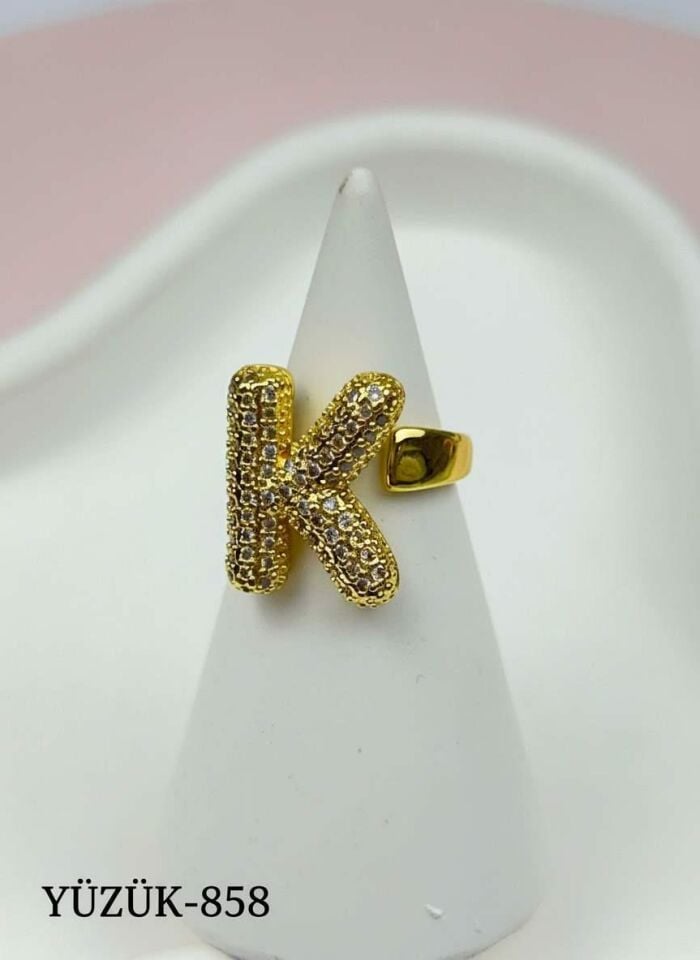 Çelik Taşlı Balon Harf Yüzük (Ayarlanabilir) // YÜZÜK-858