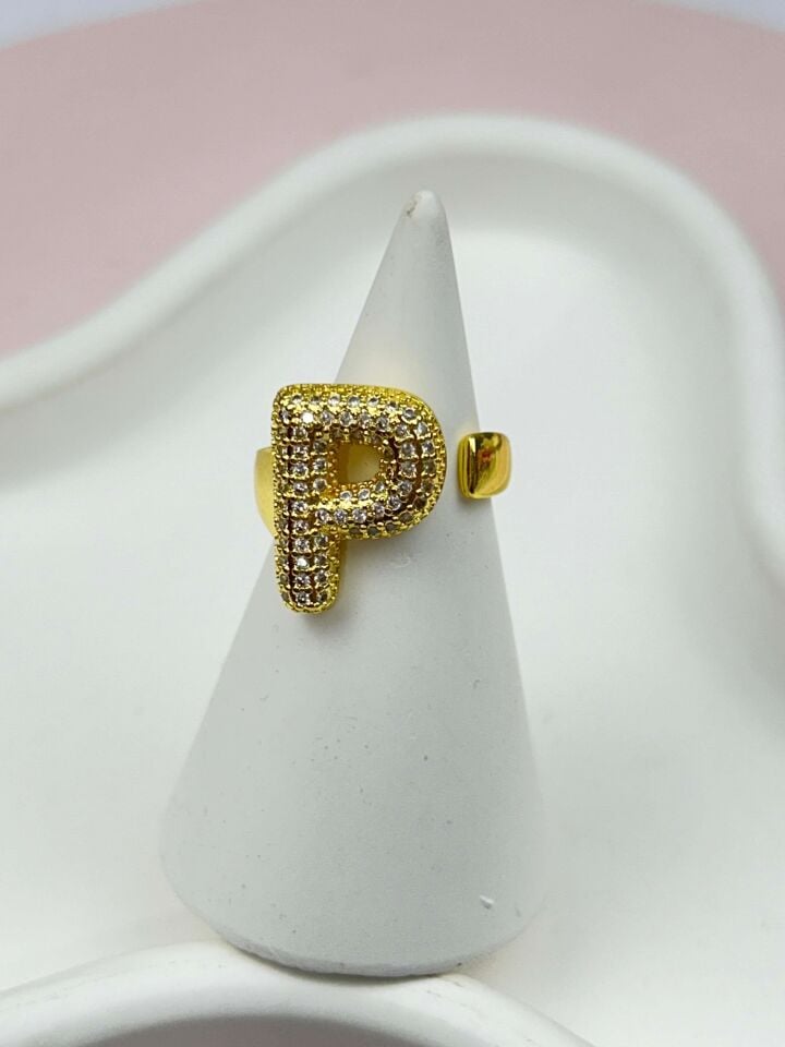 Steel Stone Balloon Letter Ring (Adjustable) // RING-861