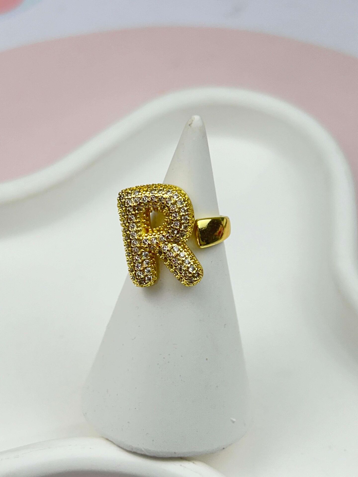 Steel Stone Balloon Letter Ring (Adjustable) // RING-862