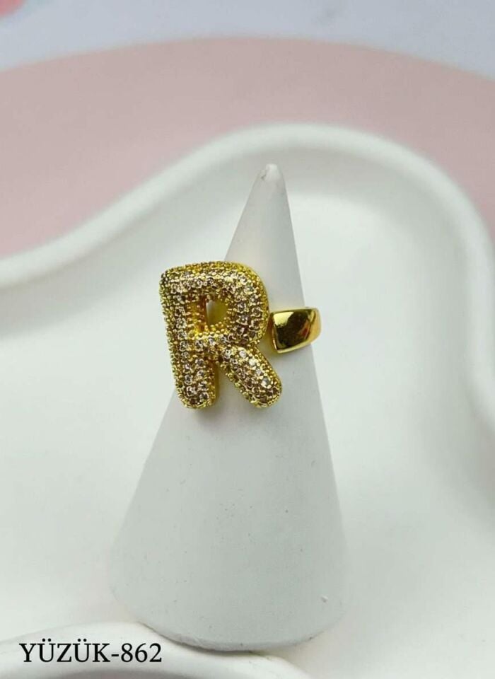 Çelik Taşlı Balon Harf Yüzük (Ayarlanabilir) // YÜZÜK-862