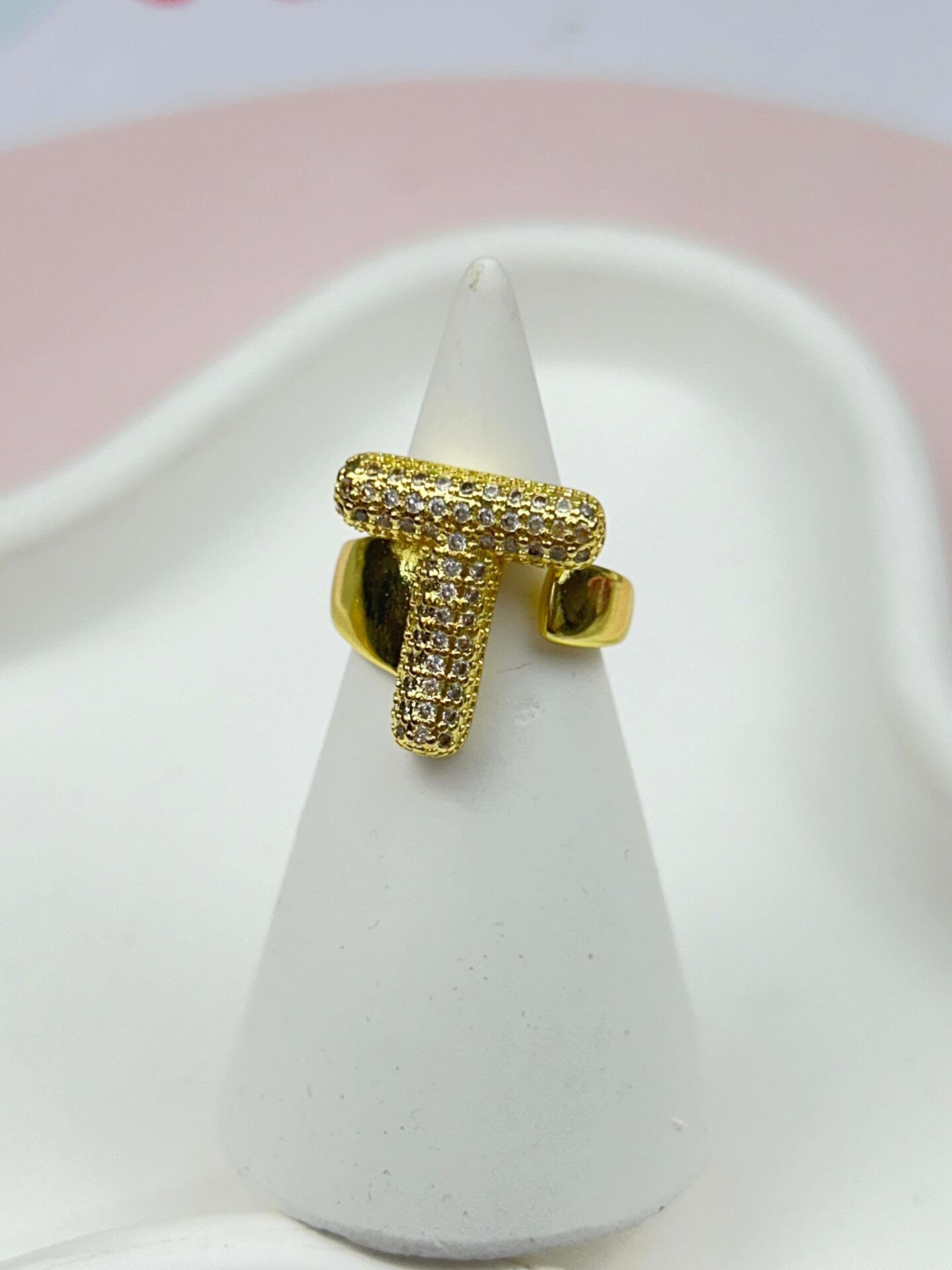 Çelik Taşlı Balon Harf Yüzük (Ayarlanabilir) // YÜZÜK-864