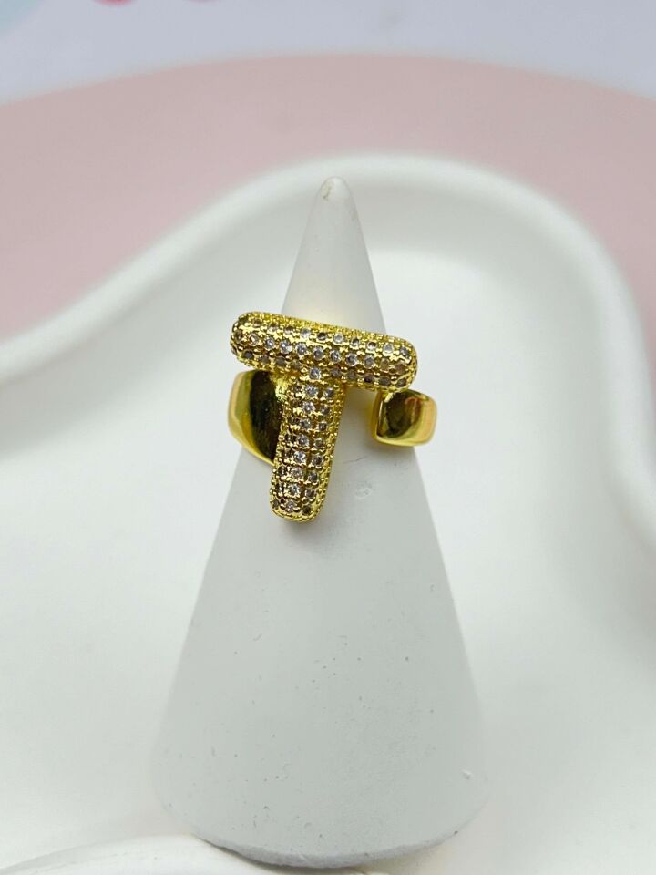 Çelik Taşlı Balon Harf Yüzük (Ayarlanabilir) // YÜZÜK-864