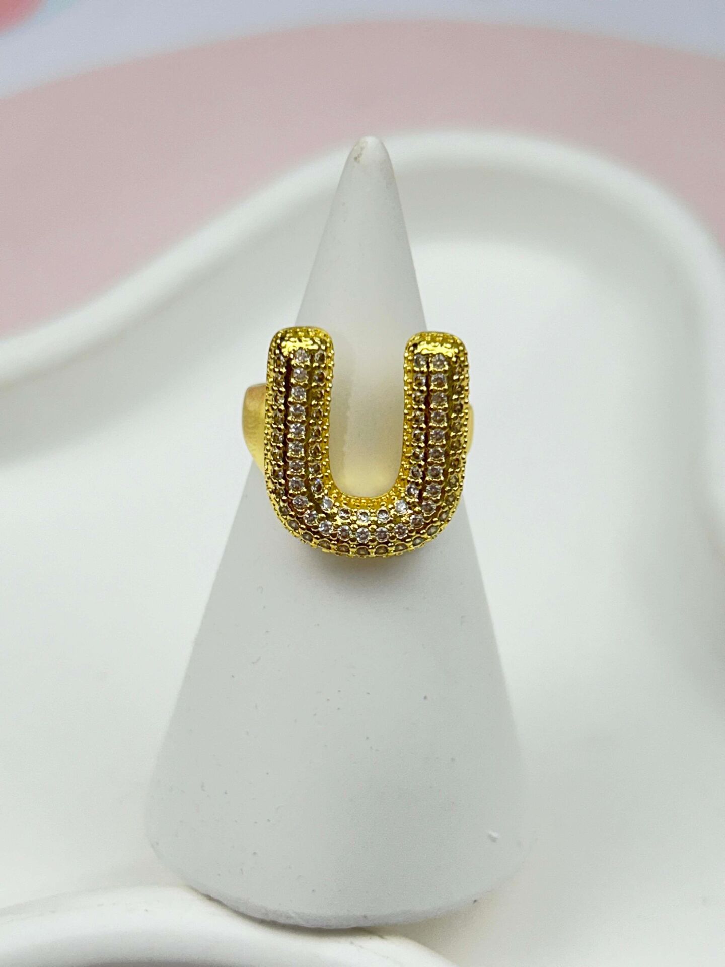 Steel Stone Balloon Letter Ring (Adjustable) // RING-865