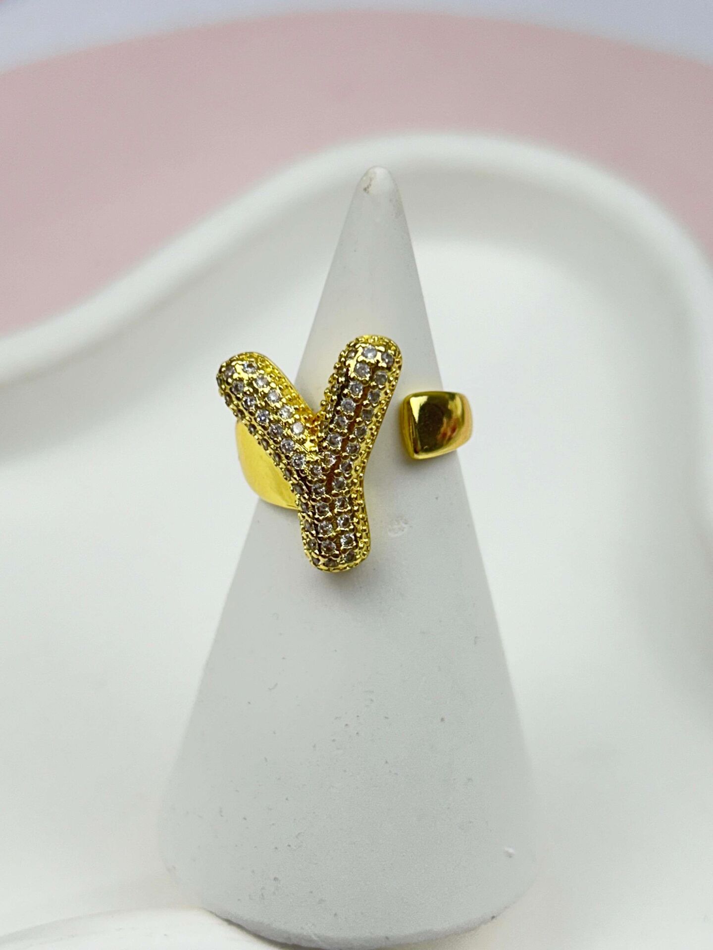 Steel Stone Balloon Letter Ring (Adjustable) // RING-866