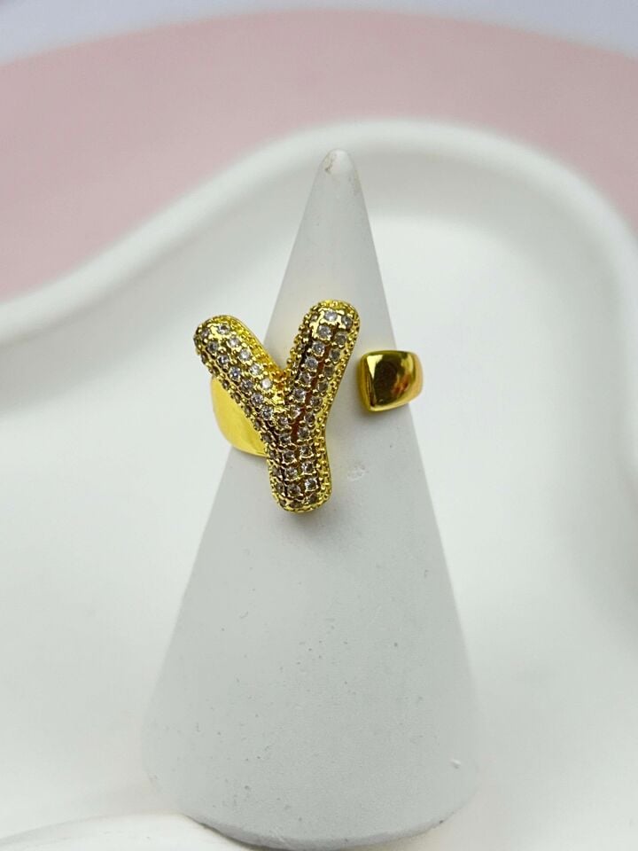 Steel Stone Balloon Letter Ring (Adjustable) // RING-866
