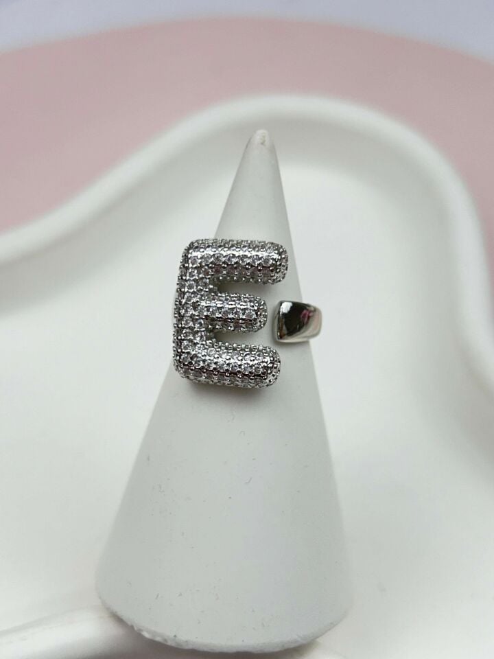 Steel Stone Balloon Letter Ring (Adjustable) // RING-871