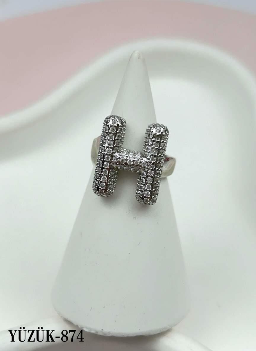 Çelik Taşlı Balon Harf Yüzük (Ayarlanabilir) // YÜZÜK-874